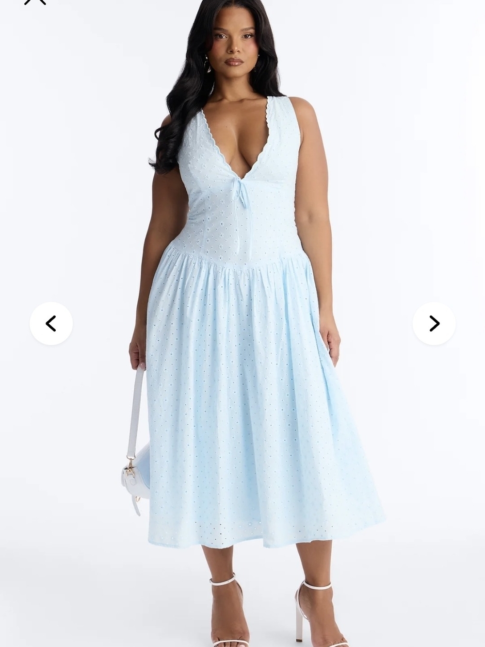 FASHION NOVALight Blue Eyelet V-Neck Midi Dress
